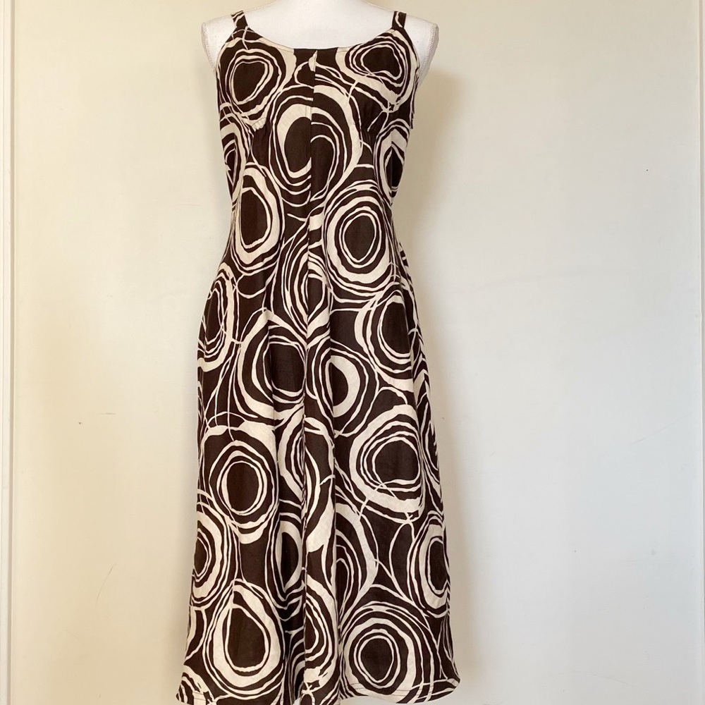 Willi Smith Brown and Cream Swirl Print Sleeveless Maxi Dress